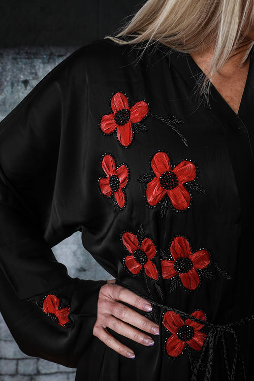 Bineta — The Red Bloom Abaya